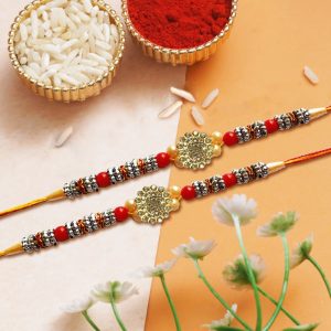 2 Stone Studded Flower Rakhi set
