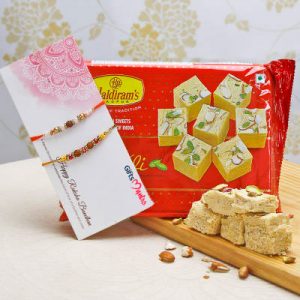 2 rakhi with Haldiram Soan Papdi Sweets