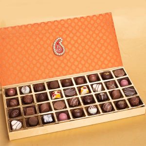 Assorted Pralines Designer silk box of 36 with Rakhi