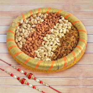 Assorted Dry Fruits Tray with 2 Rakhis