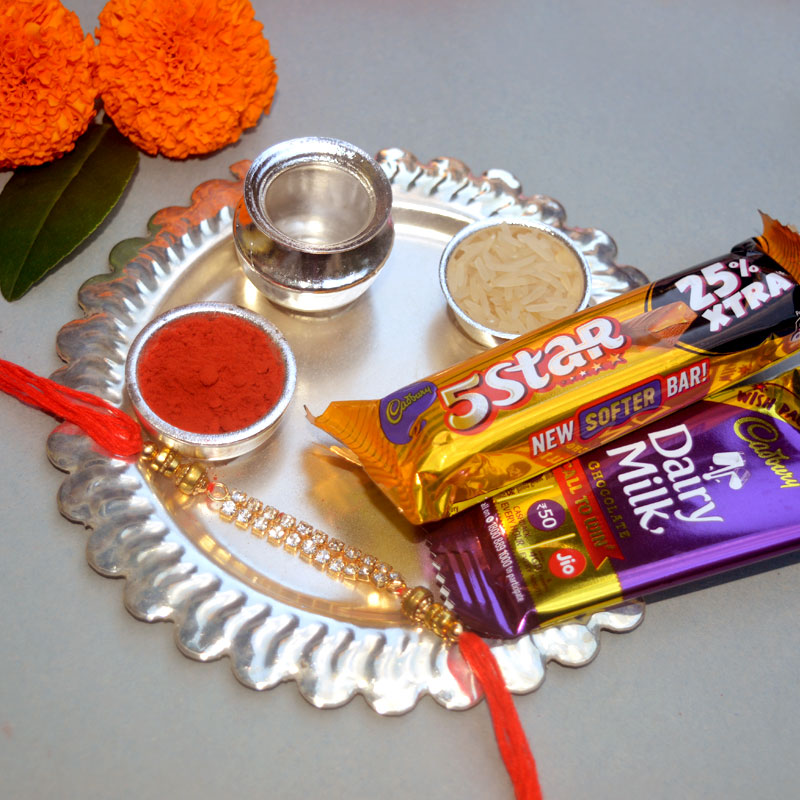 Best Rakhi Silver Thali with Chocolates
