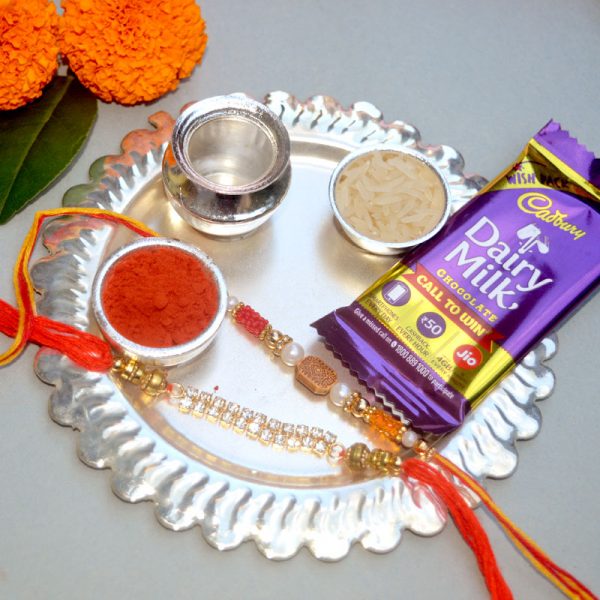 Best Silver Surya Rakhi Thali with 2 Rakhis