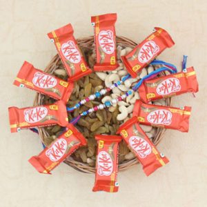 Dry Fruits Kitkat Hamper with 2 Rakhis