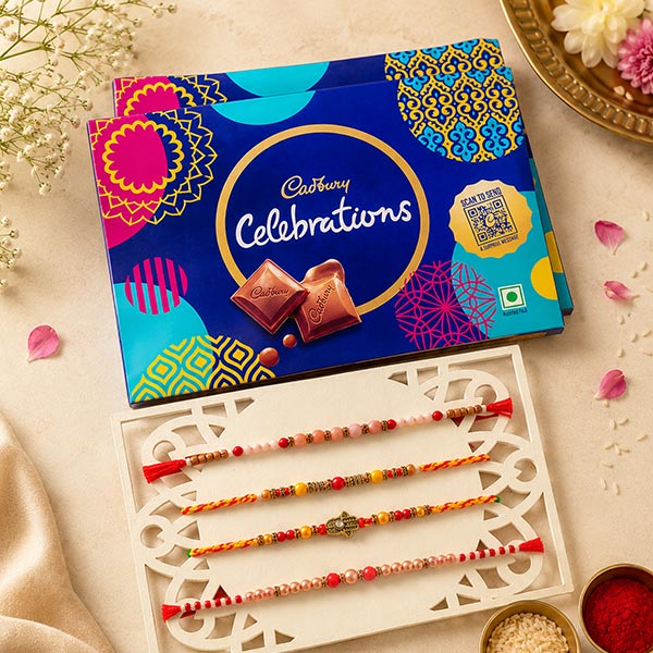 Four Rakhi Set with Chocolates