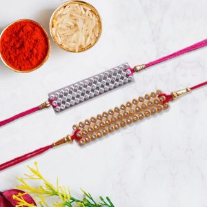 Golden Silver Stone Studded Rakhi Set
