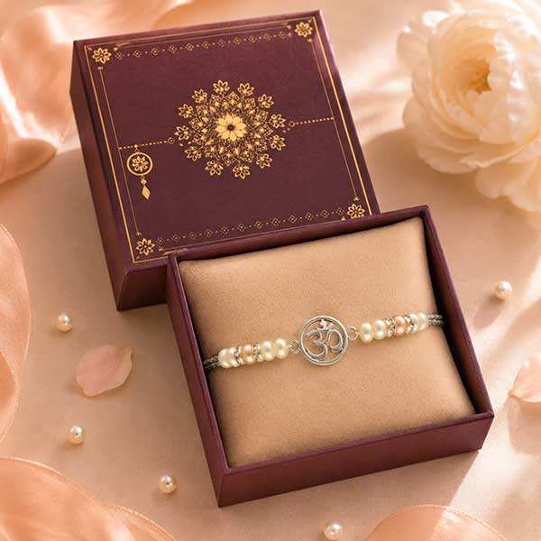 Om Pearl Freshwater Bracelet Rakhi Silver