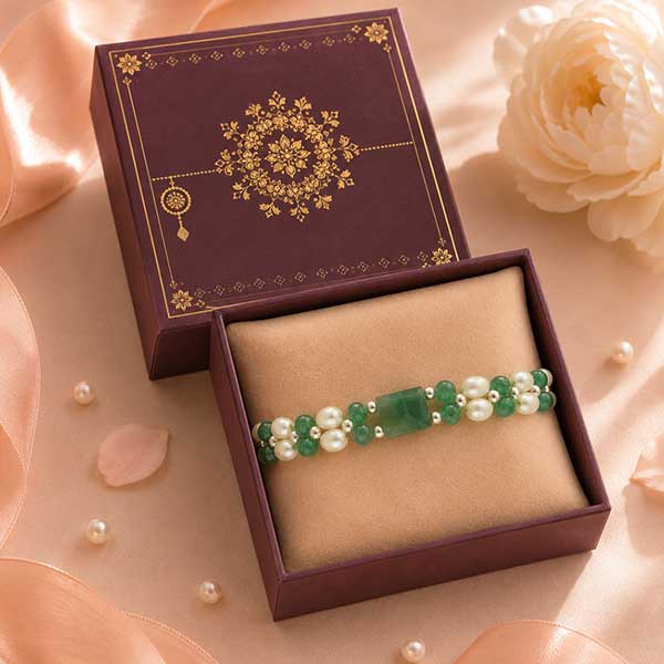 Emerald Pearl Fusion Gold Rakhi Bracelet