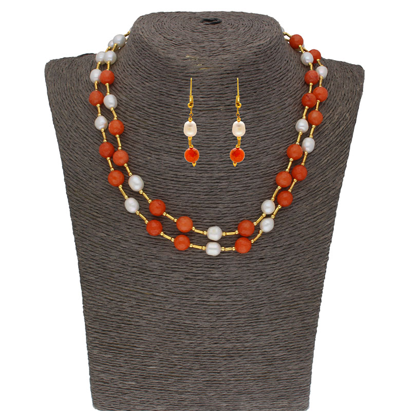 Coral Stone Pearl Necklace