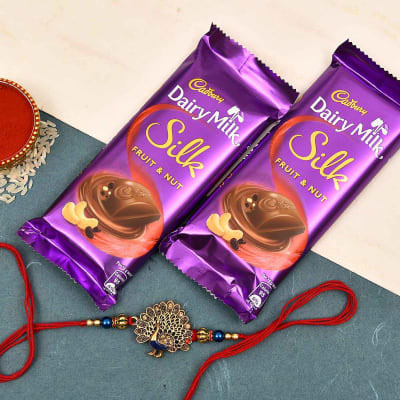 Metal Rakhis with 2 Cadbury Silk Chocolates