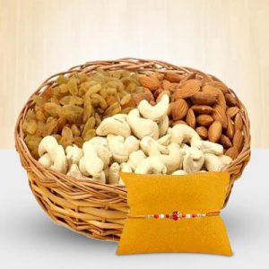 Mixed Dry Fruits Gift Basket with Rakhi