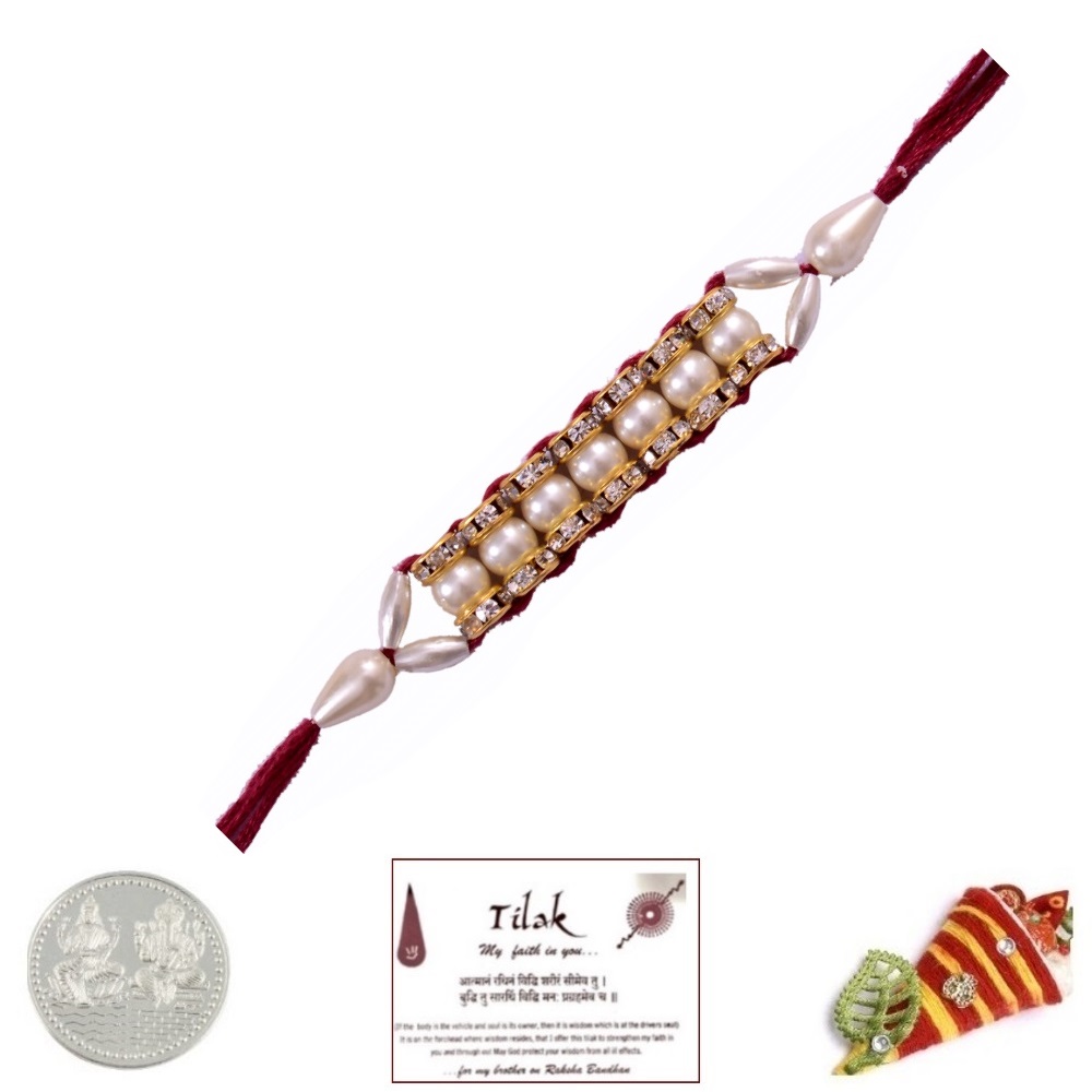 7 Pearl String Rakhi with Free Silver Coin