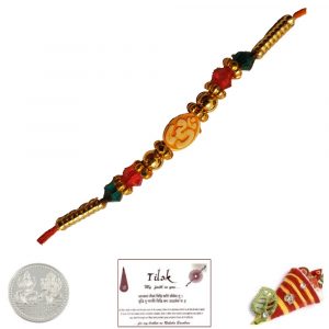 Colorful Om Beads Rakhi with Free Coin