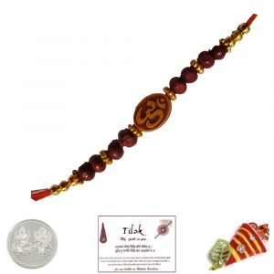Om Beads Rakhi with Free Silver Coin