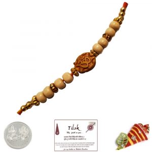 Sandalwood Om Rakhi with Silver Coin