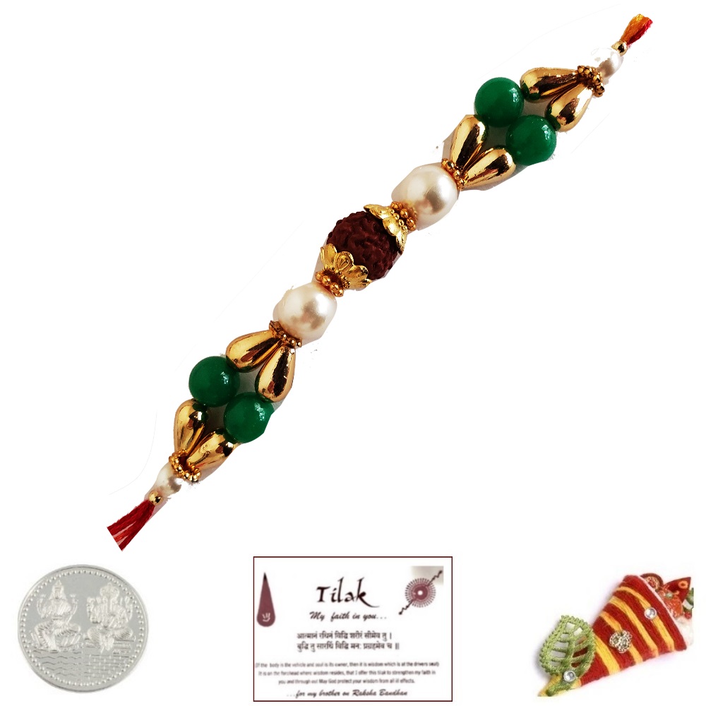 Rudraksh Pearl Rakhi with Free Silver Coin
