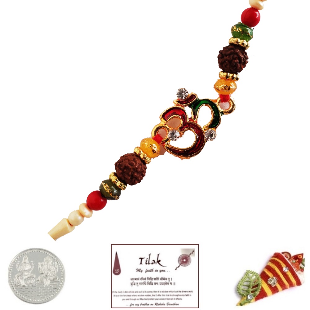 Rudraksh Om Rakhi with Free Silver Coin