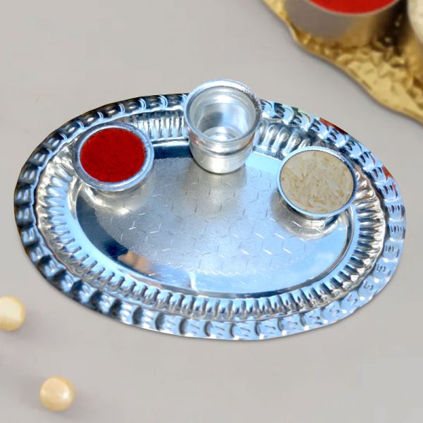 Oval Silver Rakhi Thali with Free Rakhi