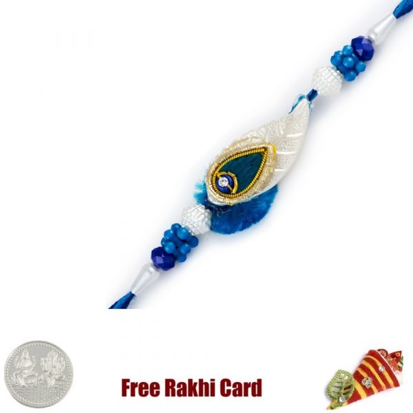 Blue Zardosi Rakhi with Free Silver Coin