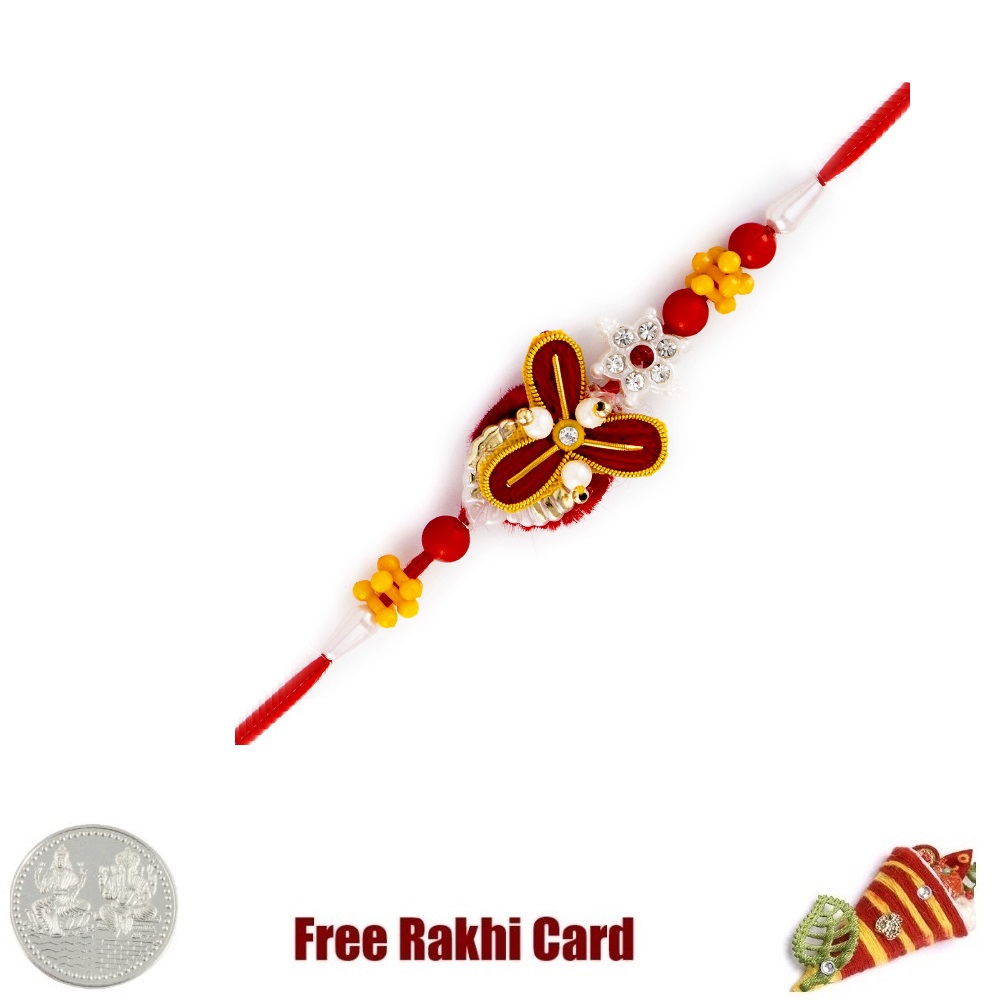 Maroon Handcrafted Zardosi Rakhi with Coin