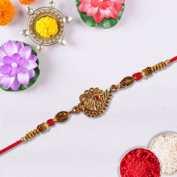 Fabulous Golden Metal Peacock Rakhi