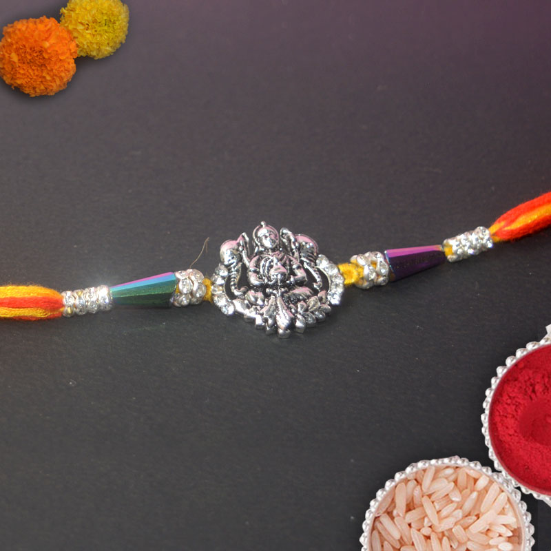 Maha Laxmi Silver Coloured Metal Rakhi