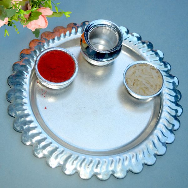 Rakhi Silver Surya Thali with free rakhi