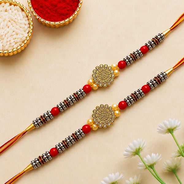 Stone Studded Flower Rakhi