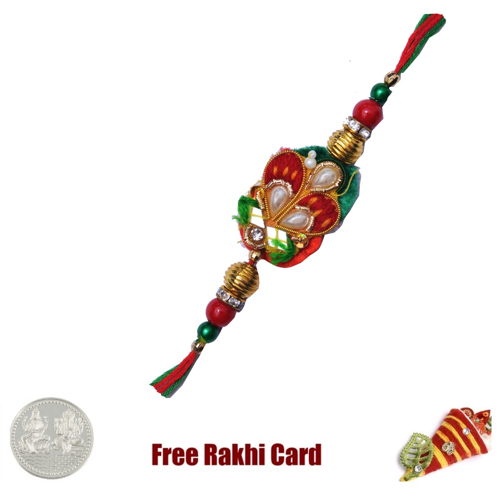 Colorful Zardosi Rakhi with Silver Coin