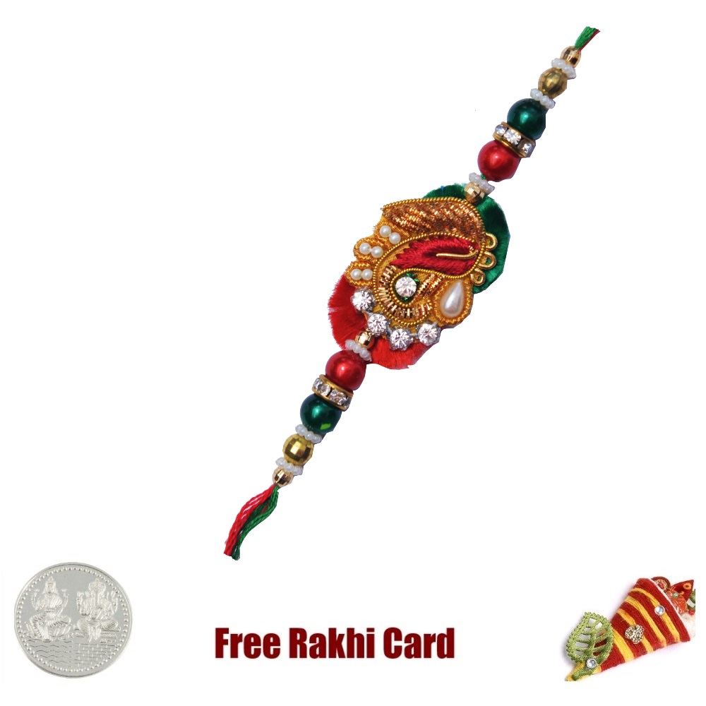 Beautiful Zardosi Rakhi with Coin