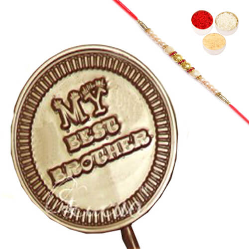 Set of 8 Best Brother Sugafree Chocolate Lollies with Pearl Rakhi