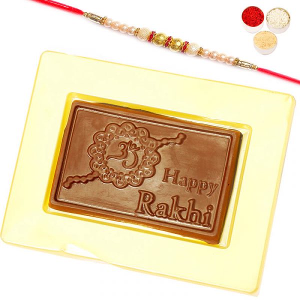 Happy Rakhi Chocolate Bar with Pearl Rakhi