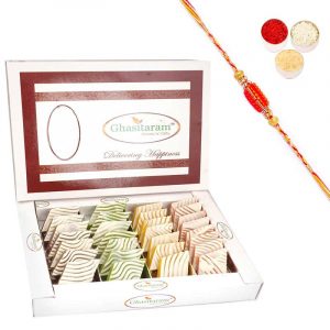 Assorted Irish Kaju Katlis 400 gms with Beads Rakhi