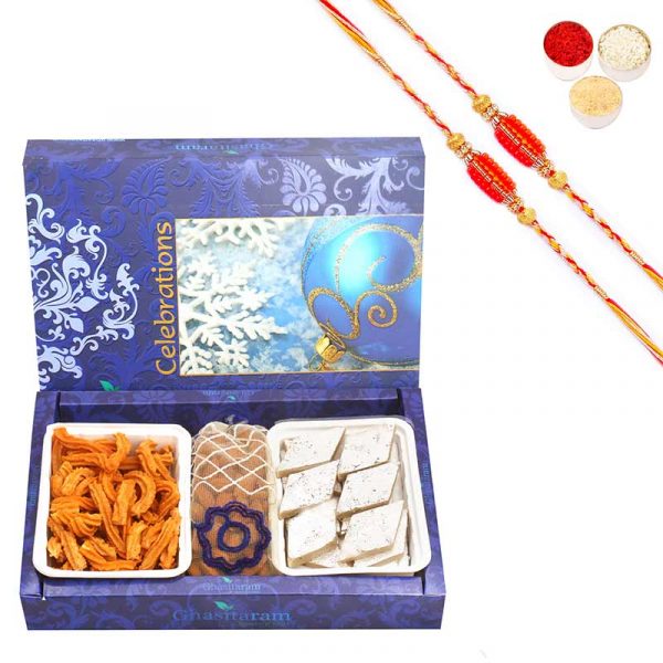 Rakhi Treat Hamper with 2 Beads Rakhis