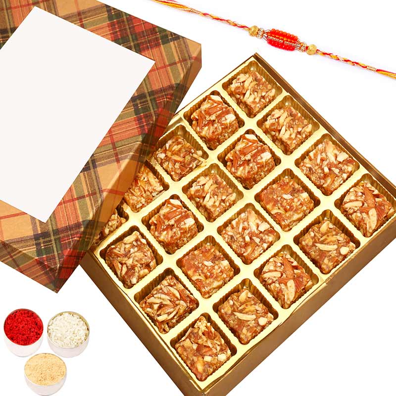 Roasted Almond Sugarfree Bites Box with Rakhi