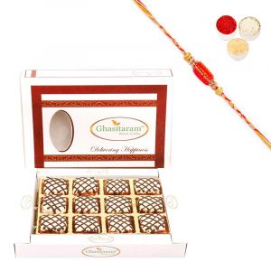 Anjeer Chocolate Bites in White Box with Beads Rakhi