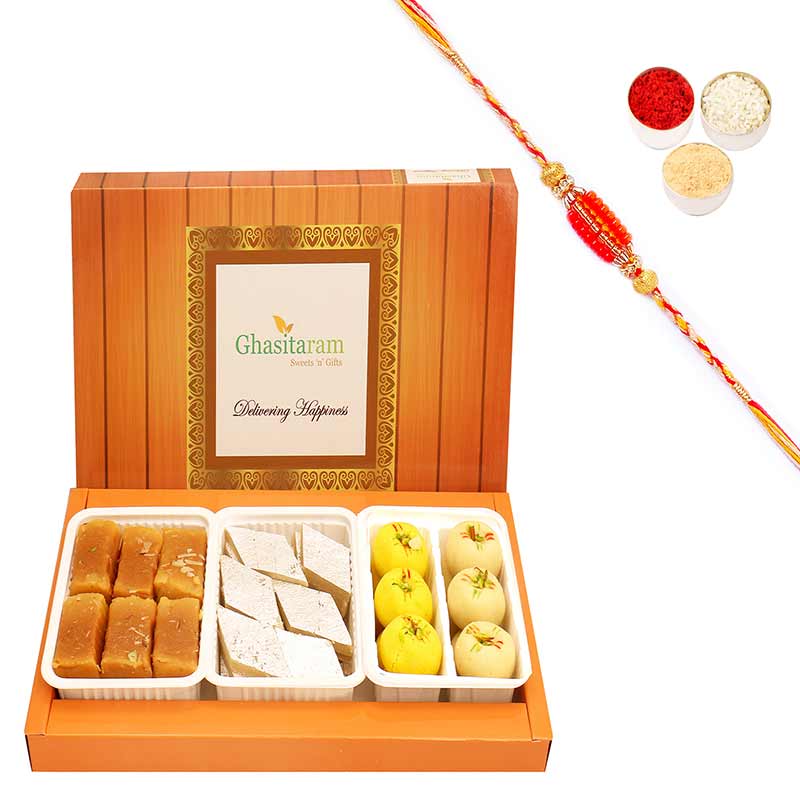 Assorted Sweets Box with Beads Rakhi
