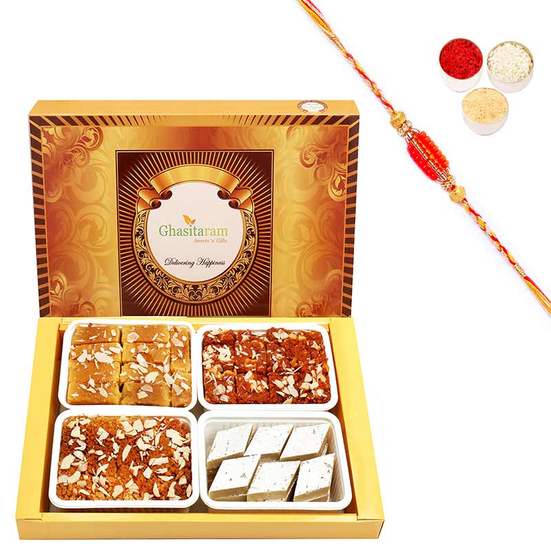 Mixed Sweets and Milk Cake with Beads Rakhi