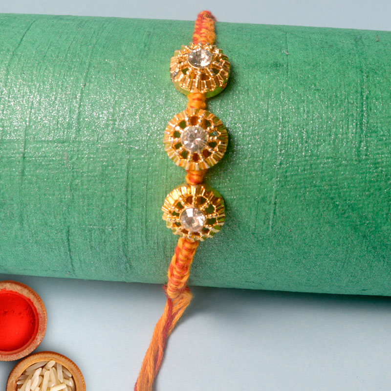 Golden Metal Stone Rakhi