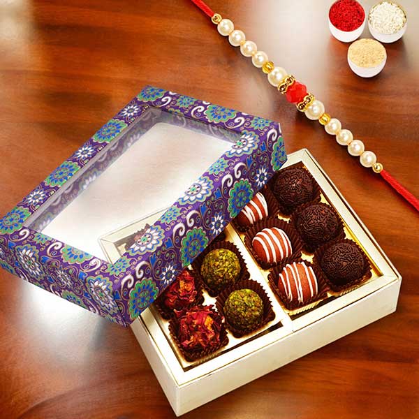 Printed Box of Exotic Sweets with Rakhi