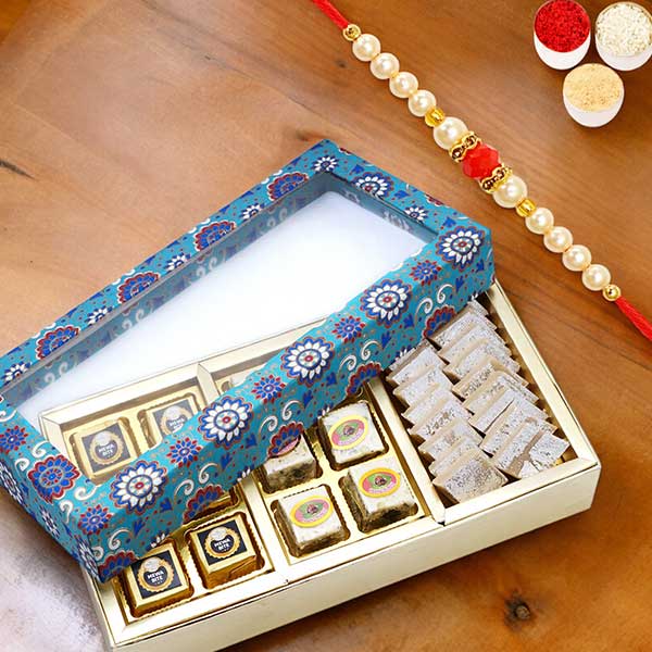 Printed Box of Bites and Kaju Katli with Rakhi