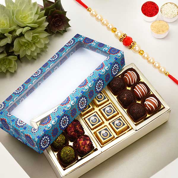 Printed Box of Exotic Sweets with Rakhi