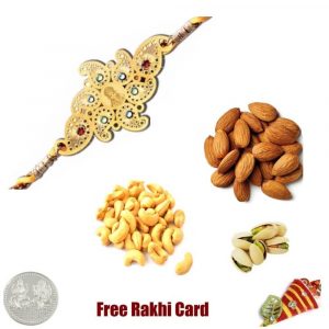 24 Ct. Gold Plated Rakhi with 225 Grams Mixed Dryfruits
