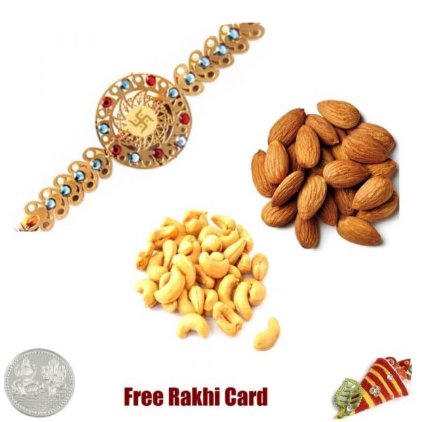 24 Ct. Gold Plated Rakhi with 225 Gm Almonds and Cashews