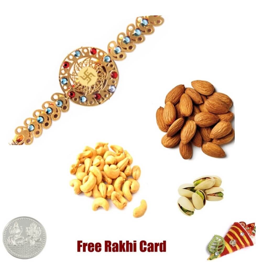 24 Ct. Gold Plated Rakhi with 450 Gm Mixed Dryfruits