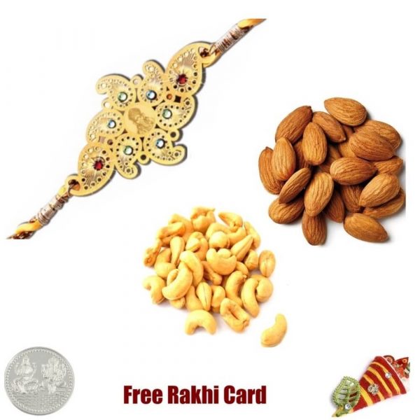 24 Ct. Gold Plated Rakhi with 450 Gm Almonds and Cashews