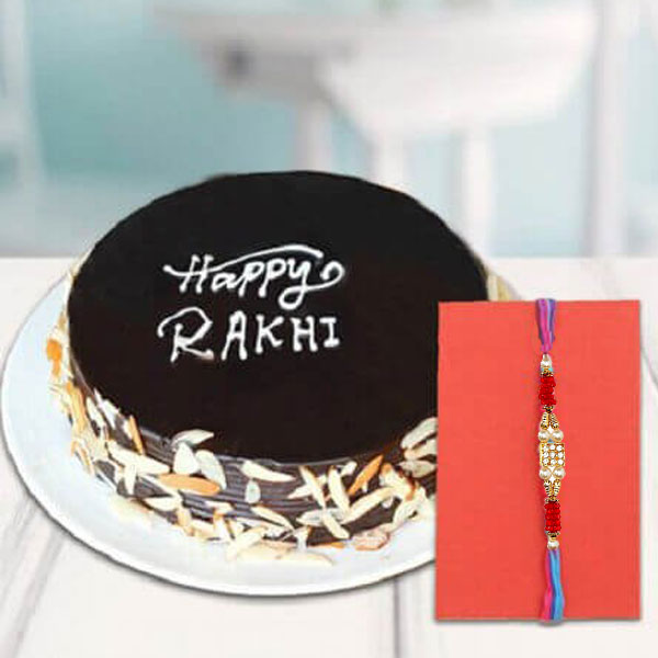 Dutch Chocolate Happy Rakhi Cake with Rakhi