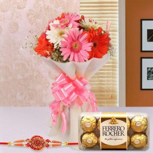 Flowers with Ferrero Rocher and Rakhi