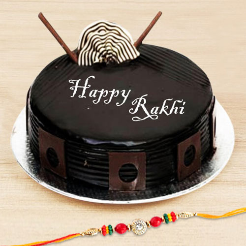 Happy Rakhi Pure Chocolate Cake with Rakhi