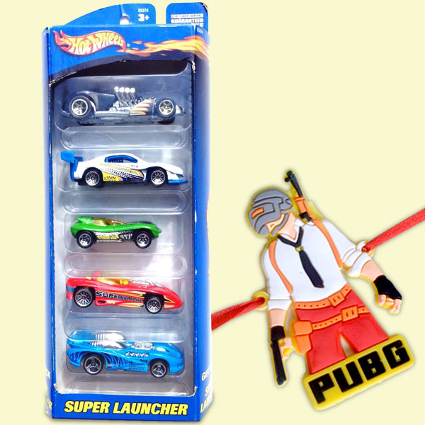 Hot Wheel 5 Car Set with PubG Kids Rakhi