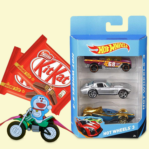 Hot Wheels Kitkat Doremon Kids Rakhi Combo